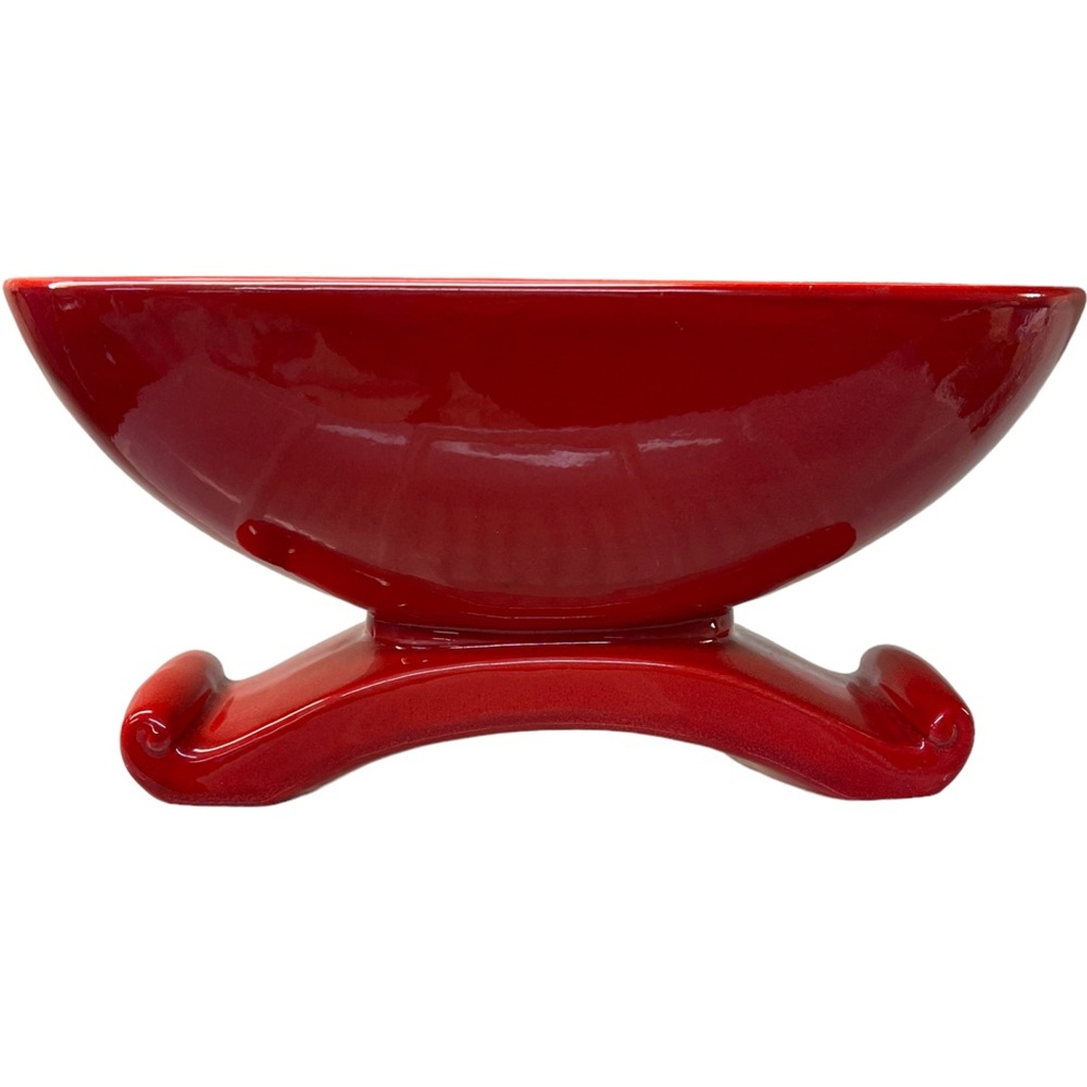 ROYAL HAEGER Pottery Footed Bowl Oval Bright Red Mid Century Modern